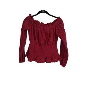 &‎ Merci Maroon ruffle hem blouse